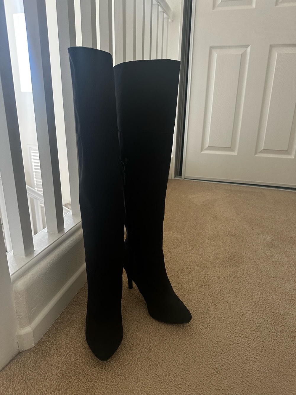 Women's Black Suede Over-the-Knee Heeled Boots